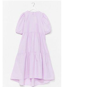 Puff Sleeve Tiered Midi Dress Lavender